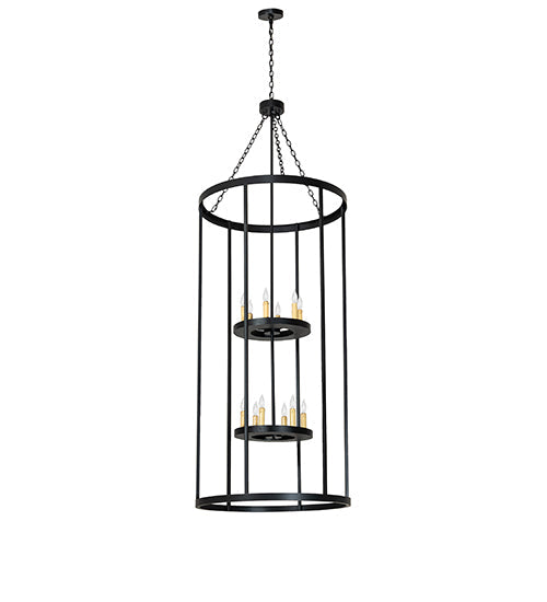 Meyda Lighting Cilindro 36" 12-Light Solar Black Leeds Pendant Light With Ivory Faux Candlelight