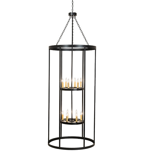 Meyda Lighting Cilindro 36" 12-Light Solar Black Leeds Pendant Light With Ivory Faux Candlelight