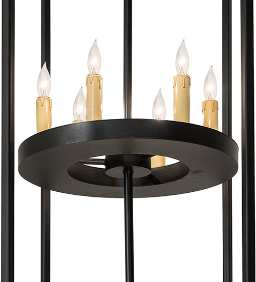 Meyda Lighting Cilindro 36" 12-Light Solar Black Leeds Pendant Light With Ivory Faux Candlelight