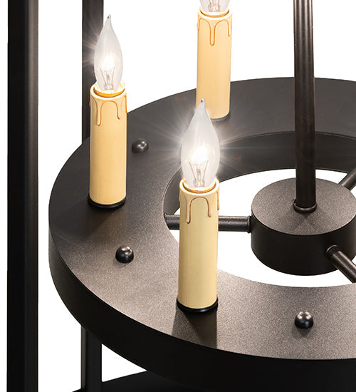 Meyda Lighting Cilindro 36" 12-Light Solar Black Leeds Pendant Light With Ivory Faux Candlelight