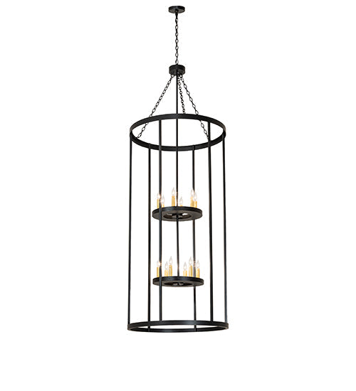 Meyda Lighting Cilindro 36" 12-Light Solar Black Leeds Pendant Light With Ivory Faux Candlelight