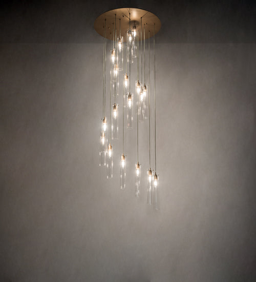 Meyda Lighting Cilindro 36" 18-Light Gold Metallic Cascading Pendant Light With Clear Shade Glass