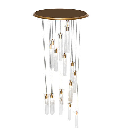 Meyda Lighting Cilindro 36" 18-Light Gold Metallic Cascading Pendant Light With Clear Shade Glass