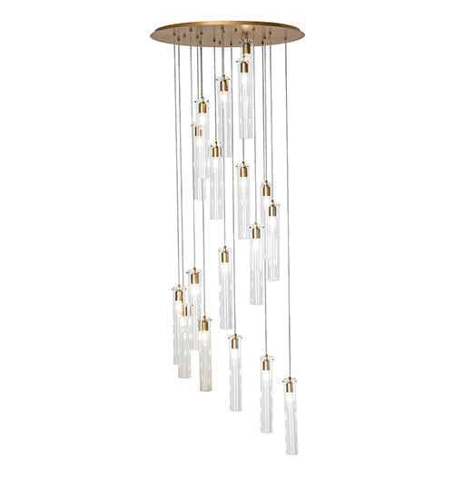 Meyda Lighting Cilindro 36" 18-Light Gold Metallic Cascading Pendant Light With Clear Shade Glass