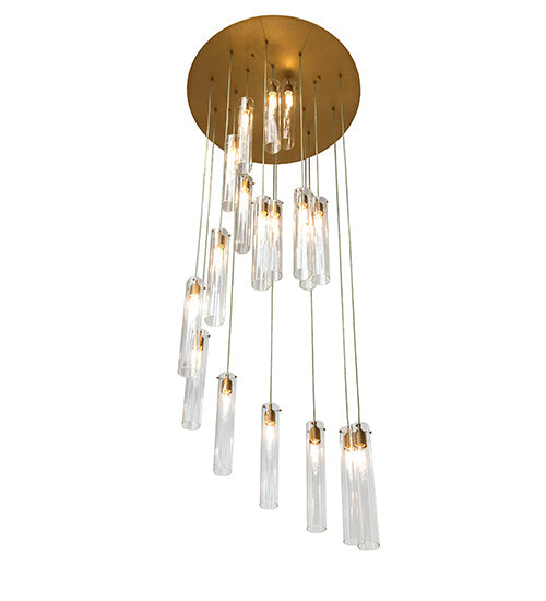 Meyda Lighting Cilindro 36" 18-Light Gold Metallic Cascading Pendant Light With Clear Shade Glass