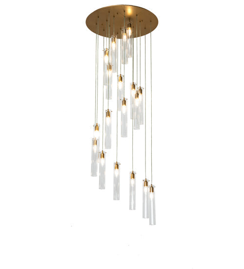 Meyda Lighting Cilindro 36" 18-Light Gold Metallic Cascading Pendant Light With Clear Shade Glass