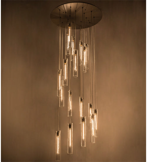 Meyda Lighting Cilindro 36" 18-Light Timeless Bronze Cascading Pendant Light With Clear Shade Glass