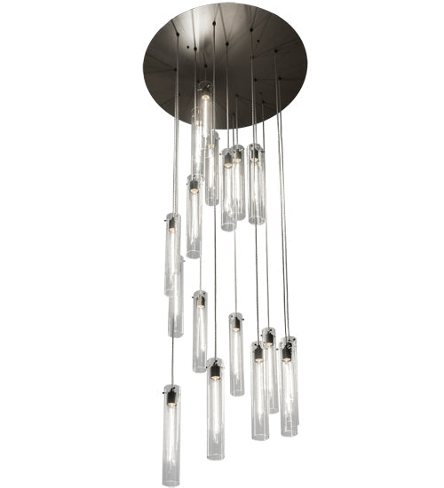 Meyda Lighting Cilindro 36" 18-Light Timeless Bronze Cascading Pendant Light With Clear Shade Glass