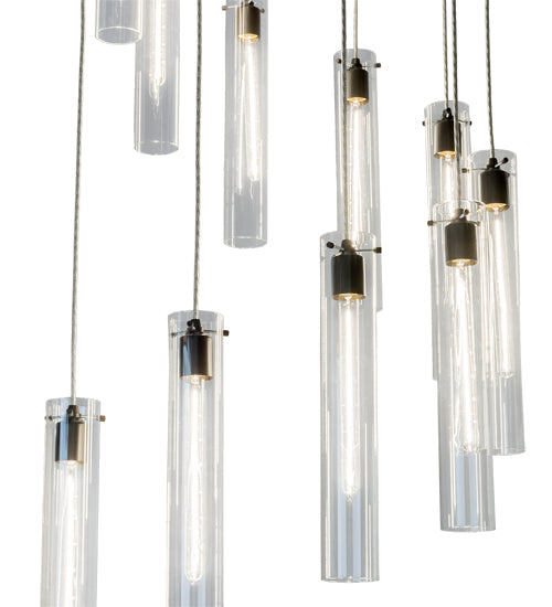 Meyda Lighting Cilindro 36" 18-Light Timeless Bronze Cascading Pendant Light With Clear Shade Glass