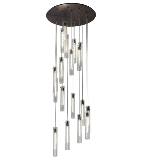 Meyda Lighting Cilindro 36" 18-Light Timeless Bronze Cascading Pendant Light With Clear Shade Glass