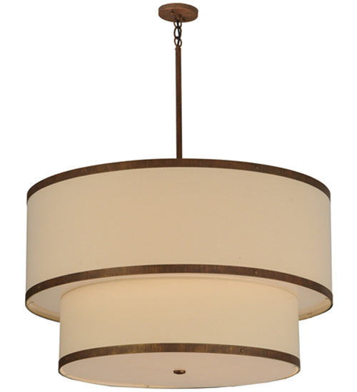 Meyda Lighting Cilindro 36" 2-Light 2-Tier Cortez Gold Pendant Light With Beige Natural Linen Textrene Shade