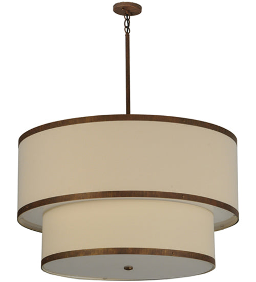 Meyda Lighting Cilindro 36" 2-Light 2-Tier Cortez Gold Pendant Light With Beige Natural Linen Textrene Shade