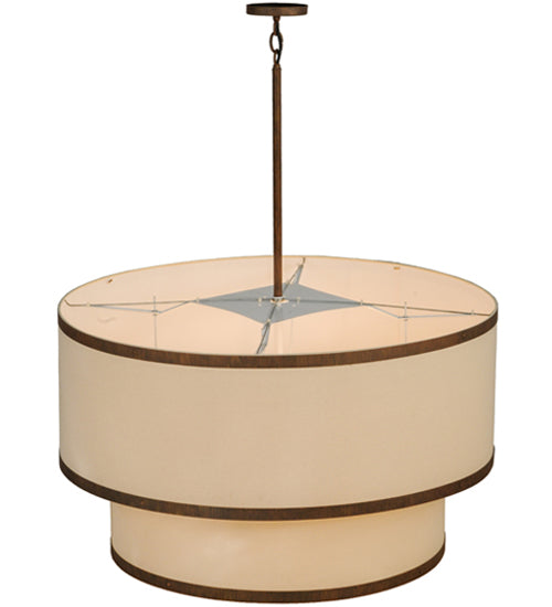 Meyda Lighting Cilindro 36" 2-Light 2-Tier Cortez Gold Pendant Light With Beige Natural Linen Textrene Shade