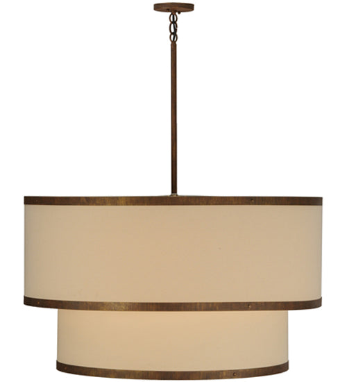 Meyda Lighting Cilindro 36" 2-Light 2-Tier Cortez Gold Pendant Light With Beige Natural Linen Textrene Shade