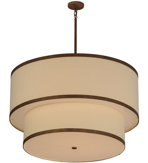Meyda Lighting Cilindro 36" 2-Light 2-Tier Cortez Gold Pendant Light With Beige Natural Linen Textrene Shade