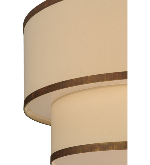 Meyda Lighting Cilindro 36" 2-Light 2-Tier Cortez Gold Pendant Light With Beige Natural Linen Textrene Shade