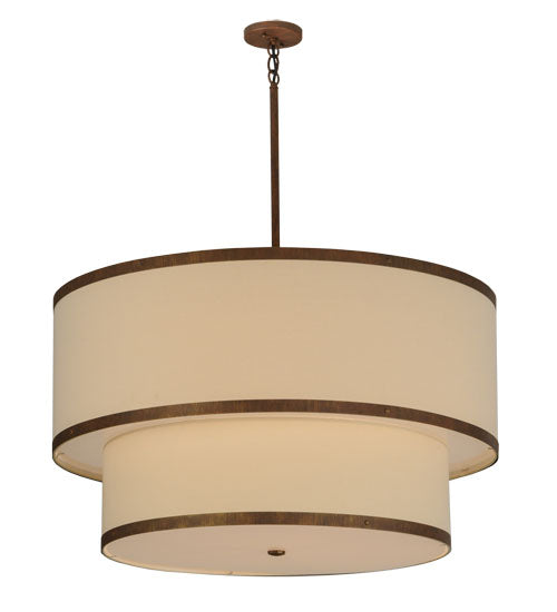 Meyda Lighting Cilindro 36" 2-Light 2-Tier Cortez Gold Pendant Light With Beige Natural Linen Textrene Shade