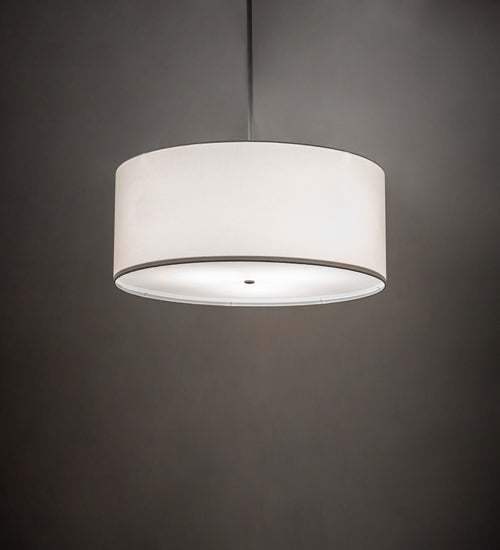 Meyda Lighting Cilindro 36" 3-Light Brushed Nickel Pendant Light With White Linen Textrene Shade