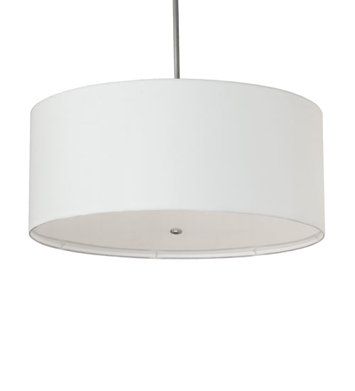Meyda Lighting Cilindro 36" 3-Light Brushed Nickel Pendant Light With White Linen Textrene Shade