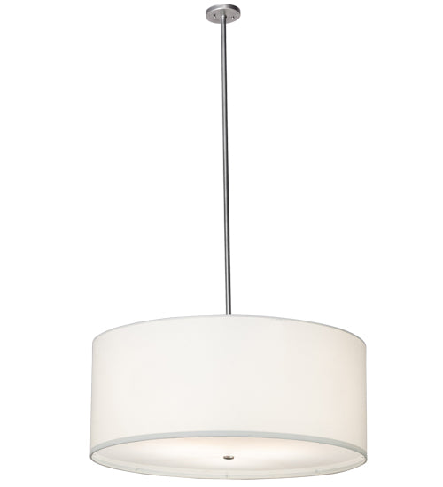 Meyda Lighting Cilindro 36" 3-Light Brushed Nickel Powder Coat Pendant Light With White Linen & Stataurio Idalight Shade