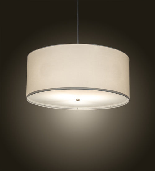 Meyda Lighting Cilindro 36" 3-Light Brushed Nickel Powder Coat Pendant Light With White Linen & Stataurio Idalight Shade