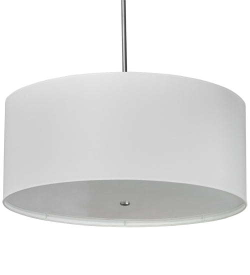 Meyda Lighting Cilindro 36" 3-Light Brushed Nickel Powder Coat Pendant Light With White Linen & Stataurio Idalight Shade