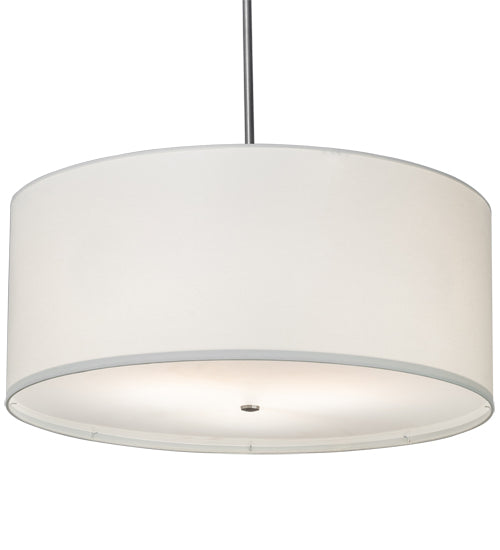 Meyda Lighting Cilindro 36" 3-Light Brushed Nickel Powder Coat Pendant Light With White Linen & Stataurio Idalight Shade