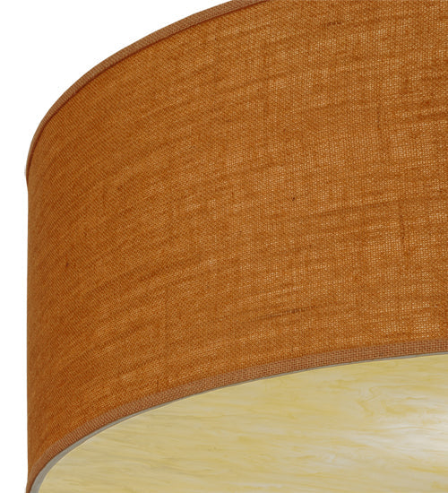 Meyda Lighting Cilindro 36" 3-Light Nickel Flush Mount Light With Copper Burlap & Bottocino Idalight Shade