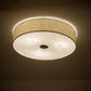 Meyda Lighting Cilindro 36" 3-Light Nickel Flush Mount Light With Off White Textrene & White Statuario Idalight Shade