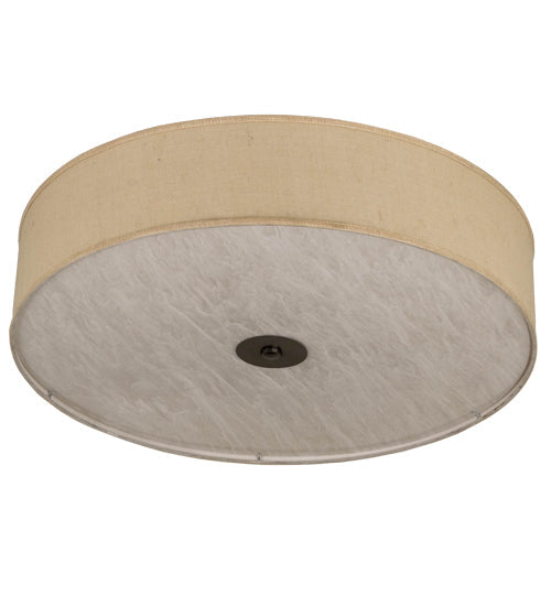 Meyda Lighting Cilindro 36" 3-Light Nickel Flush Mount Light With Off White Textrene & White Statuario Idalight Shade