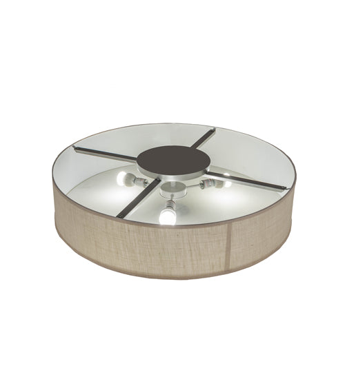 Meyda Lighting Cilindro 36" 3-Light Nickel Flush Mount Light With Off White Textrene & White Statuario Idalight Shade