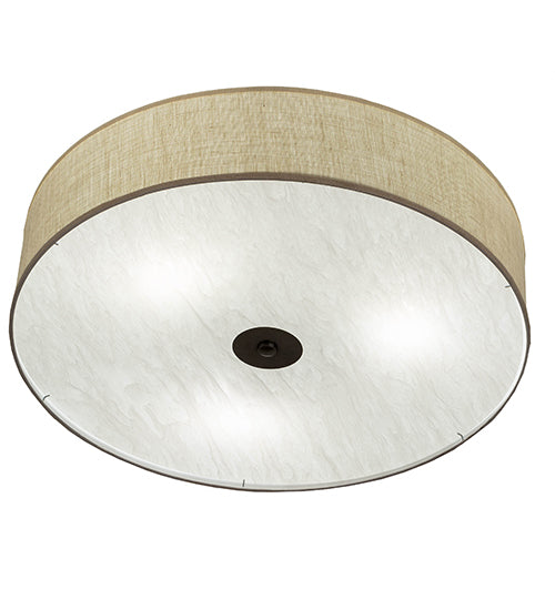 Meyda Lighting Cilindro 36" 3-Light Nickel Flush Mount Light With Off White Textrene & White Statuario Idalight Shade