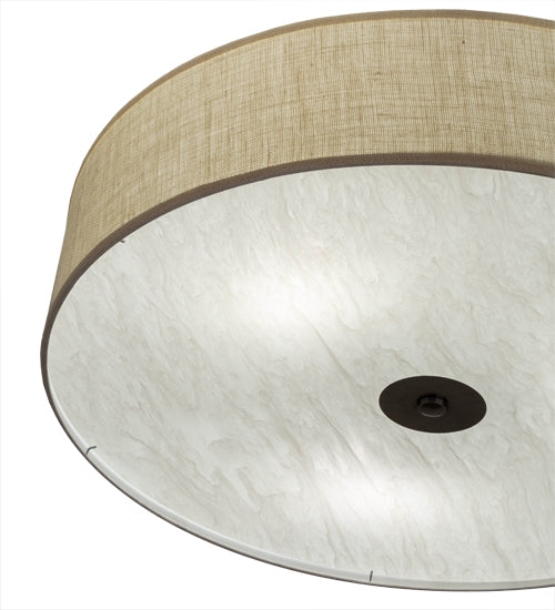 Meyda Lighting Cilindro 36" 3-Light Nickel Flush Mount Light With Off White Textrene & White Statuario Idalight Shade