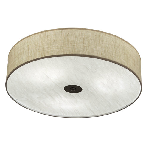 Meyda Lighting Cilindro 36" 3-Light Nickel Flush Mount Light With Off White Textrene & White Statuario Idalight Shade