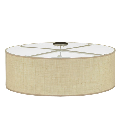 Meyda Lighting Cilindro 36" 3-Light Nickel Flush Mount Light With White Burlap Shade Glass