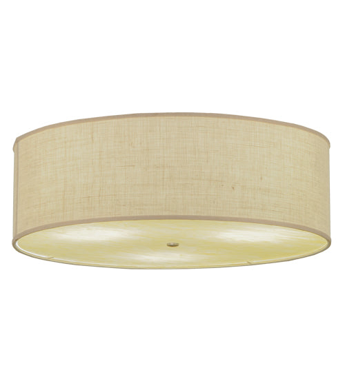 Meyda Lighting Cilindro 36" 3-Light Nickel Flush Mount Light With White Burlap Shade Glass