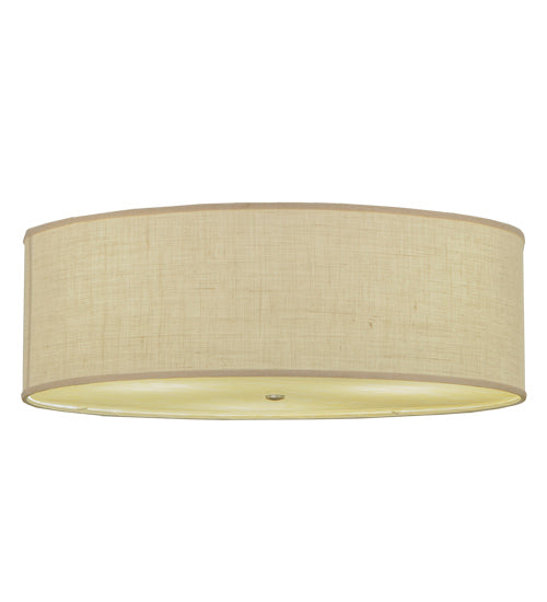 Meyda Lighting Cilindro 36" 3-Light Nickel Flush Mount Light With White Burlap Shade Glass