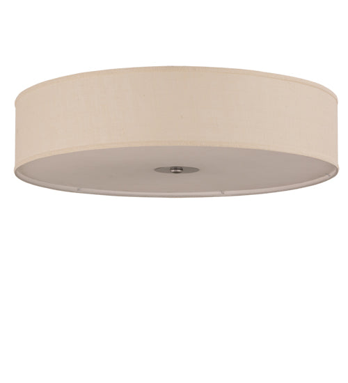 Meyda Lighting Cilindro 36" 3-Light Nickel Flush Mount Light With White Burlap Textrene Shade