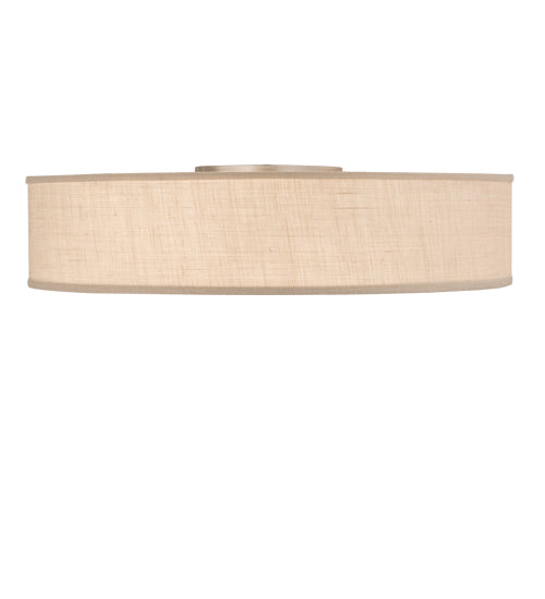 Meyda Lighting Cilindro 36" 3-Light Nickel Flush Mount Light With White Burlap Textrene Shade