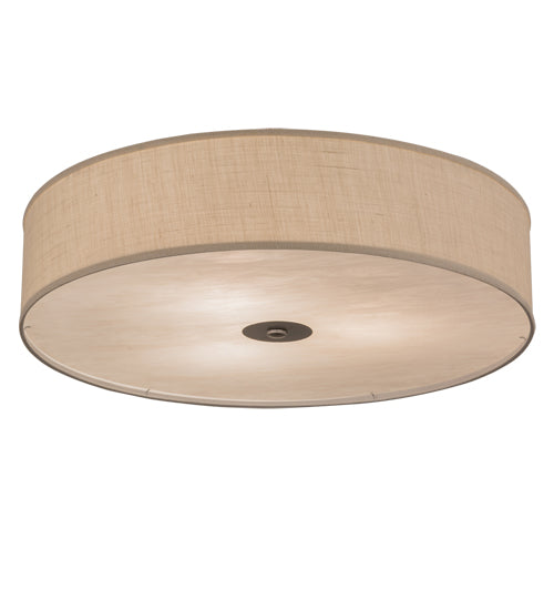 Meyda Lighting Cilindro 36" 3-Light Nickel Flush Mount Light With White Burlap Textrene Shade