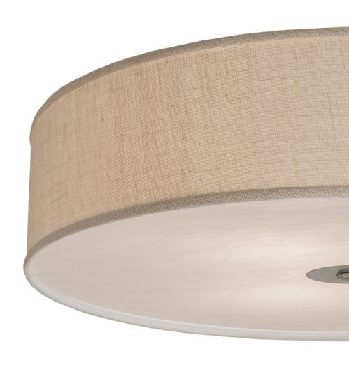 Meyda Lighting Cilindro 36" 3-Light Nickel Flush Mount Light With White Burlap Textrene Shade