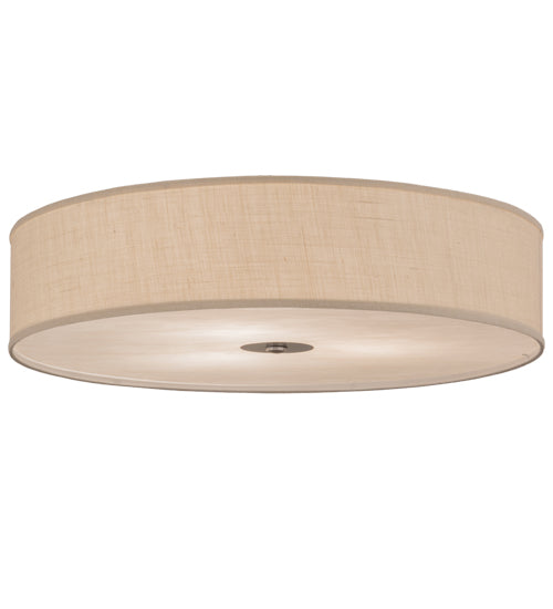 Meyda Lighting Cilindro 36" 3-Light Nickel Flush Mount Light With White Burlap Textrene Shade