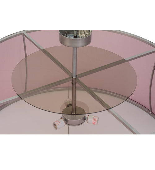 Meyda Lighting Cilindro 36" 3-Light Nickel Palace Pendant Light With Aubergine Textralite Shade