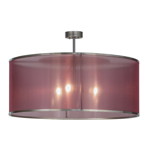 Meyda Lighting Cilindro 36" 3-Light Nickel Palace Pendant Light With Aubergine Textralite Shade