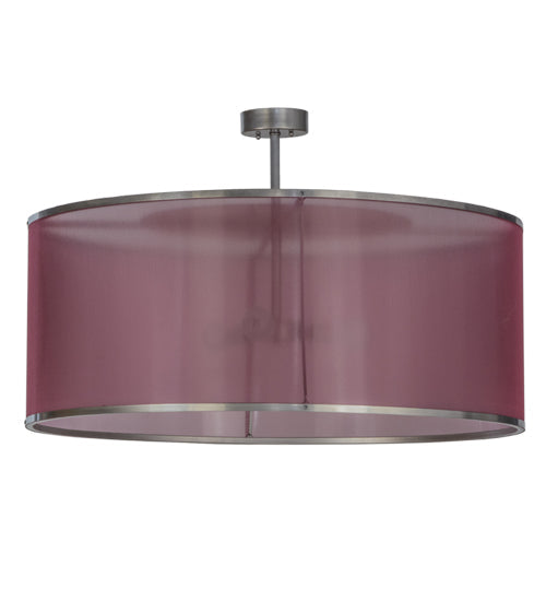 Meyda Lighting Cilindro 36" 3-Light Nickel Palace Pendant Light With Aubergine Textralite Shade