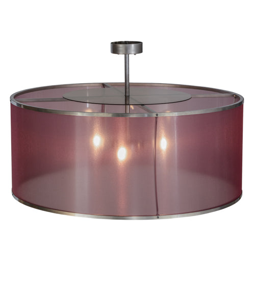 Meyda Lighting Cilindro 36" 3-Light Nickel Palace Pendant Light With Aubergine Textralite Shade