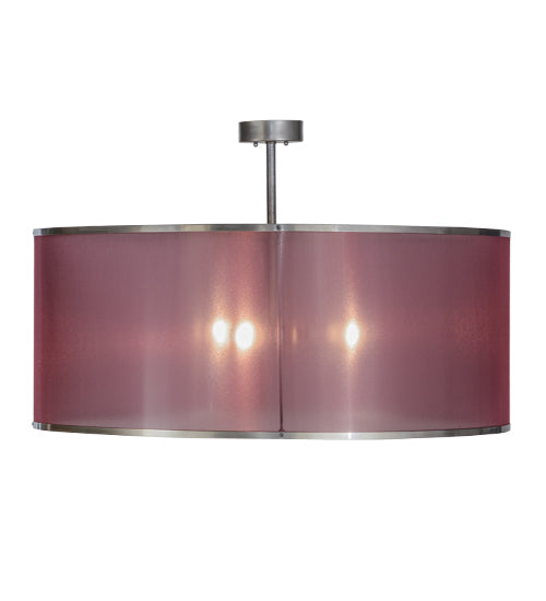 Meyda Lighting Cilindro 36" 3-Light Nickel Palace Pendant Light With Aubergine Textralite Shade