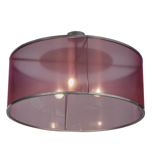 Meyda Lighting Cilindro 36" 3-Light Nickel Palace Pendant Light With Aubergine Textralite Shade