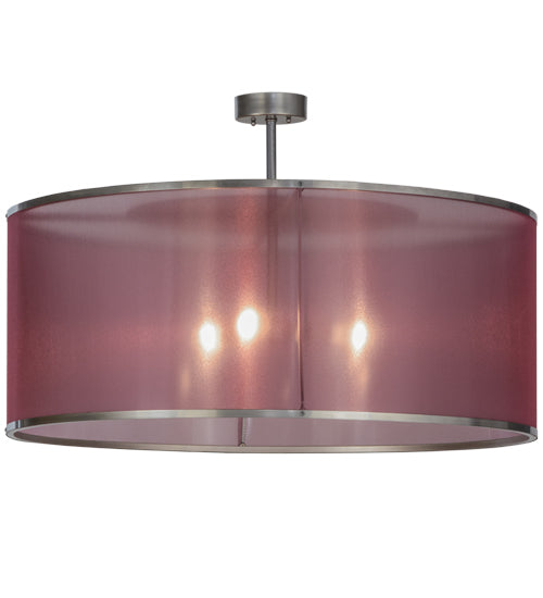 Meyda Lighting Cilindro 36" 3-Light Nickel Palace Pendant Light With Aubergine Textralite Shade