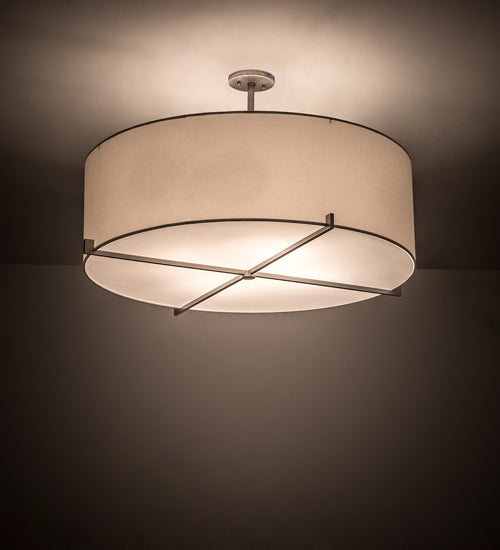 Meyda Lighting Cilindro 36" 4-Light Brushed Nickel Pendant Light With White Textrene & Statuario Idalight Shade